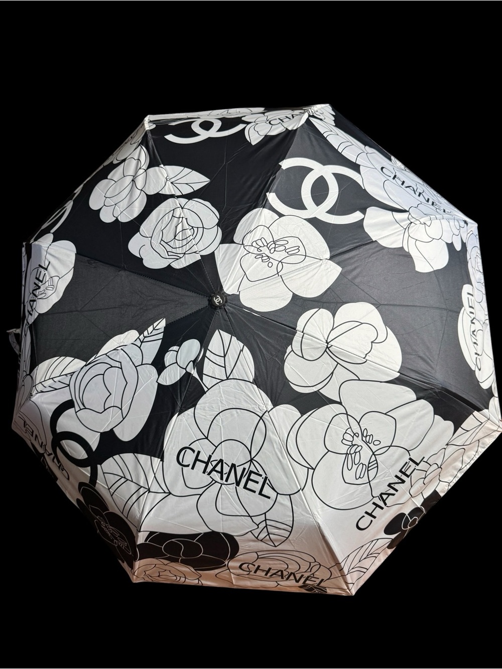 Black and White Floral Logo Umbrella